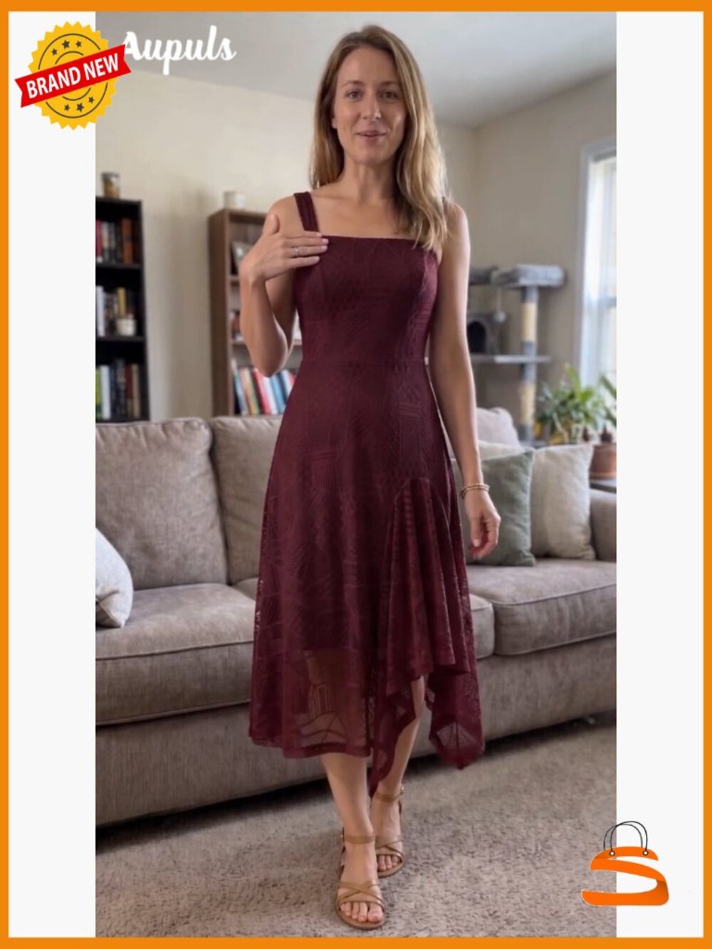 Sleeveless Lace Fit & Flare Midi Dress with Side Slit - Lightweight - Picture 7 of 7